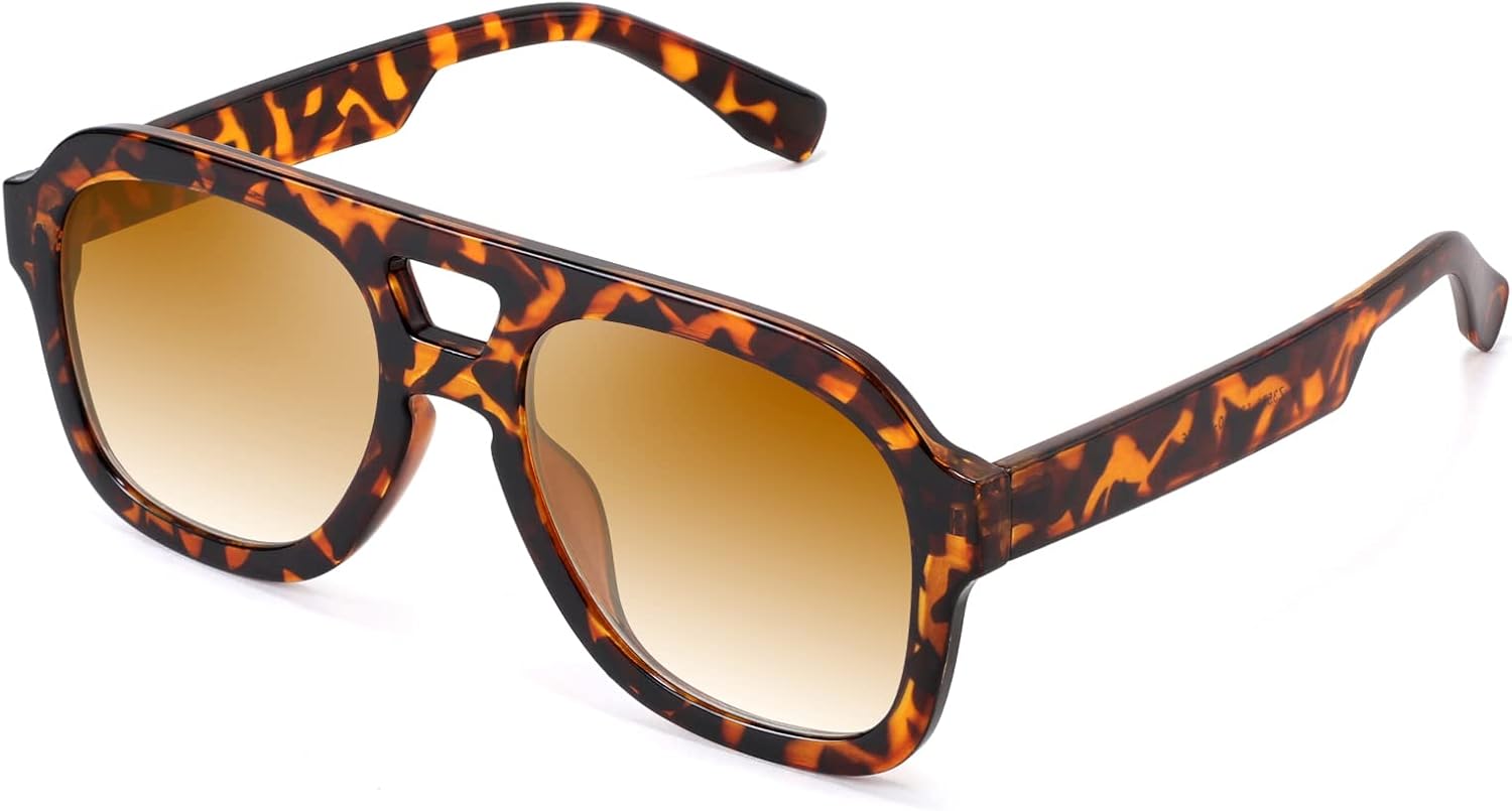 FEISEDY Vintage Aviator Sunglasses Double Bridge Women Men Large Square Thick Frame Trendy Eyewear UV400 B2846 ?