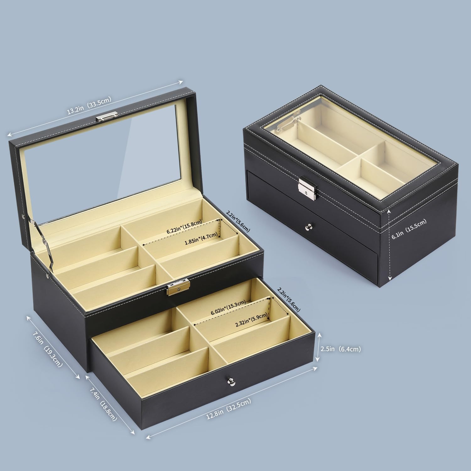 AUTOARK Leather 12 Piece Eyeglasses Storage and Sunglass Glasses Display Drawer Lockable Case Organizer,Black,AW-023 ? ? ? ? ? - Image 2