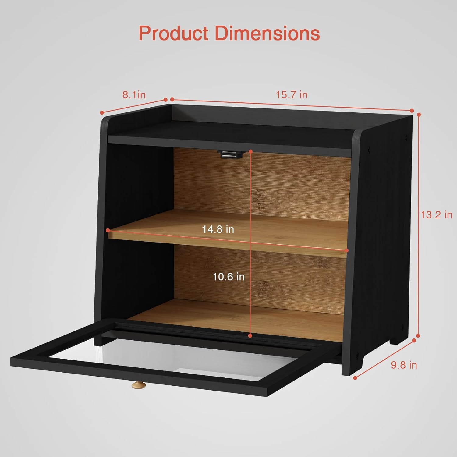 Black Bread Box for Kitchen Countertop, Large Bread Storage Container for Homemade Bread, Wood Farmhouse Breadbox Organizer for Kitchen Counter Corner, Cabinet, Pantry, Cupboard (Black) ? ? ? ? ? - Image 2