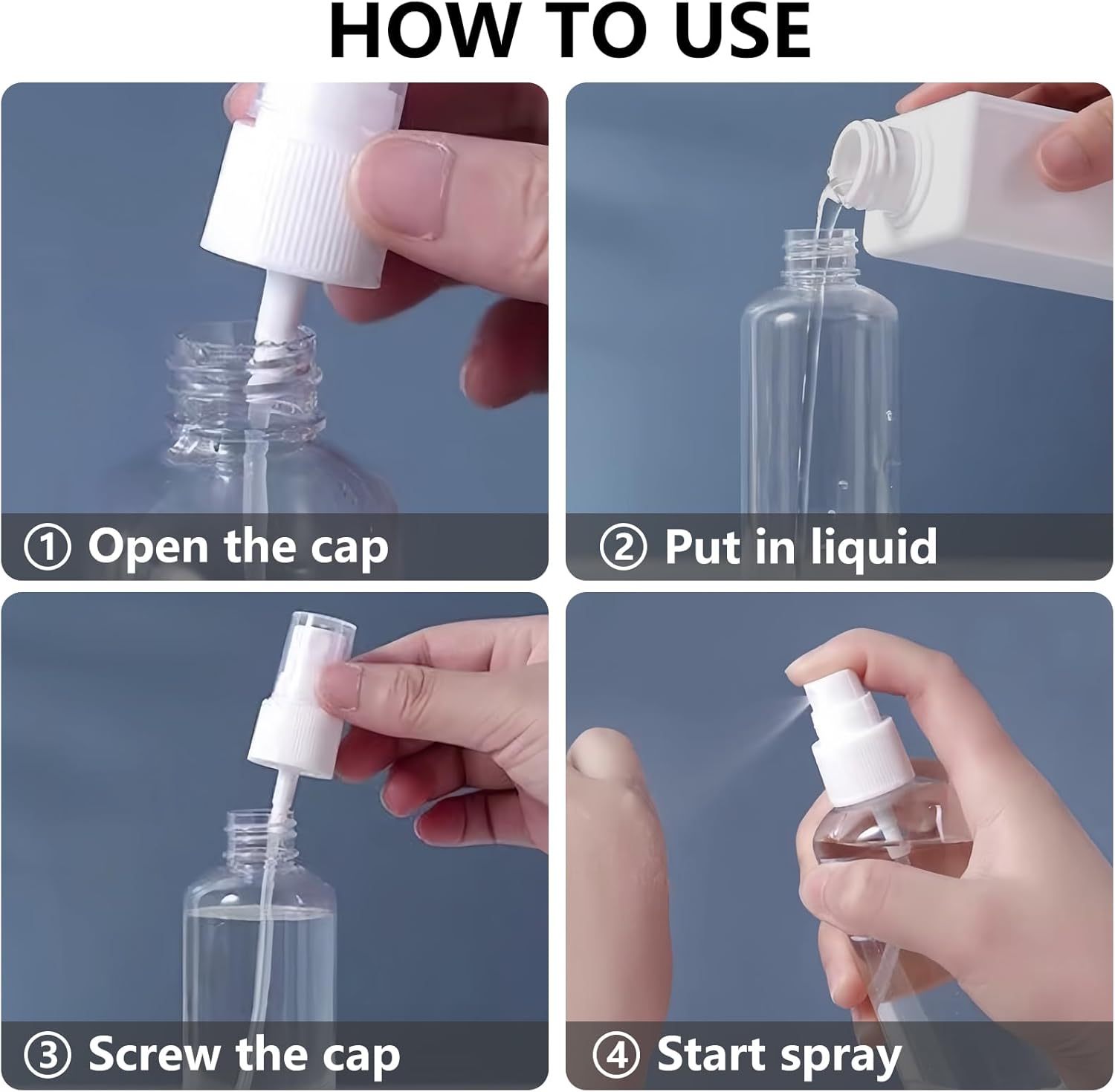 4 Pack 3.4 Oz (100ml) Small Spray Bottles, TSA Approved Travel Bottles for Toiletries with Labels - Fine Mist, Refillable, Reusable, Leak Proof ? ? ? ? ? - Image 4