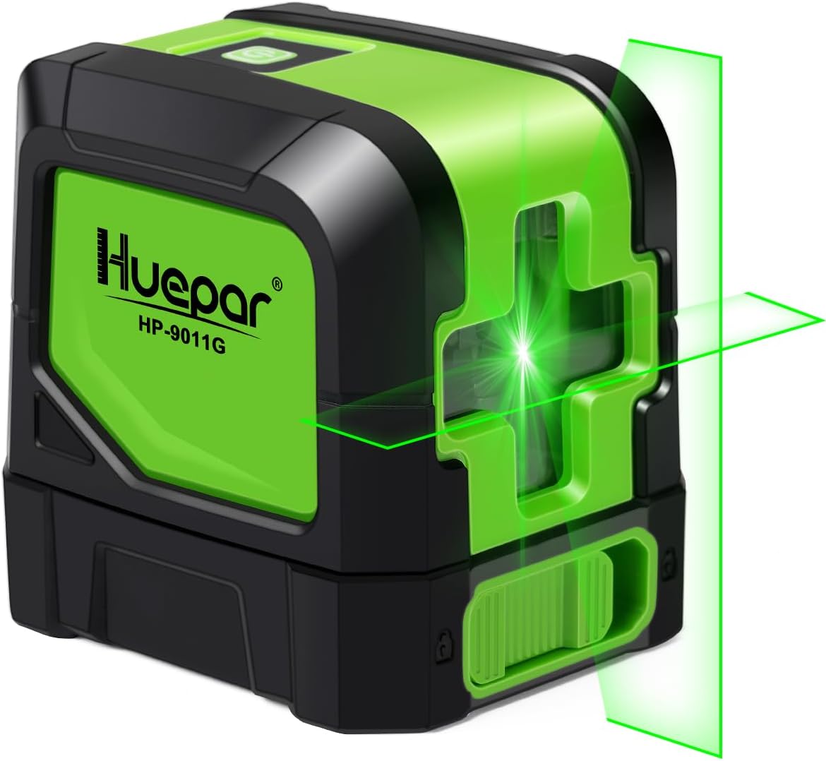 HUEPAR Laser Level, 100ft Self-Leveling Green Cross Line Laser for Picture Hanging, Tile, Decoration & DIY Indoor Construction ? 360? Magnetic Base & Battery Included ? ? ? ? ?