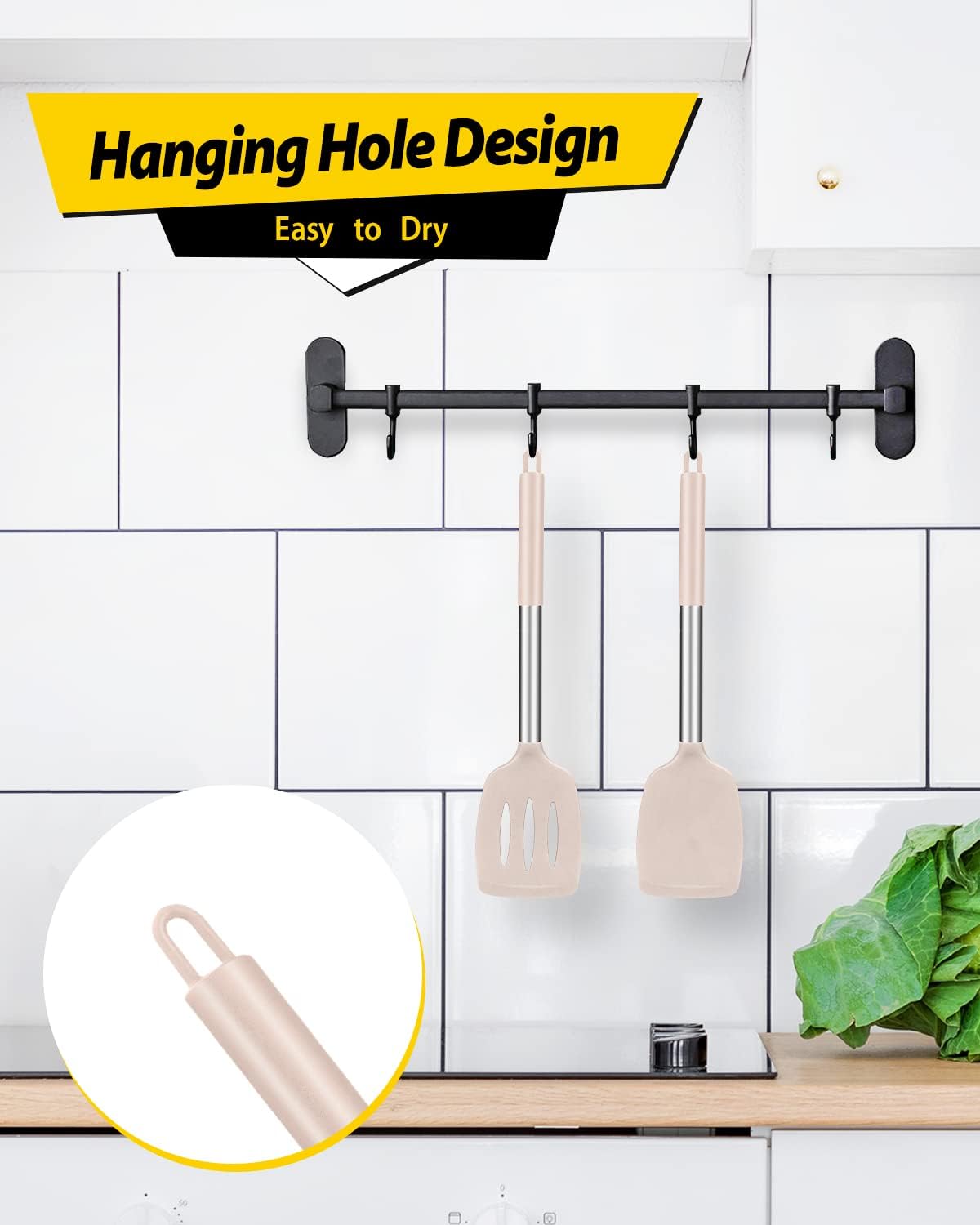 Pack of 2 Silicone Solid Turner, Non Stick Slotted Kitchen Spatulas, High Heat Resistant BPA Free Cooking Utensils, Ideal Cookware for Fish, Eggs, Pancakes(Stainless Steel Khaki) - Image 6