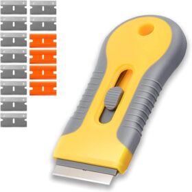 Razor Blade Scrape with 15pcs Extra Blades, Scraper Tool, Razor Blade Retractable, Paint Stripping Tool, Cleaning Tool for Removing Labels, Stickers, Decals, Paint from Glass and Stovetop-WEGAZ ?   ?   ?  ?   ?