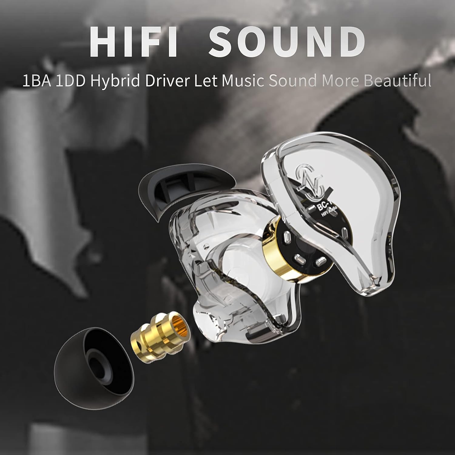 YINYOO CCZ Melody Gaming Earbuds Wired in-Ear Earphones with Microphone IEM HiFi Bass with 1DD 1BA Hybrid, Detachable Cable for Smartphones/PC/Tablet/Gaming/Video/Music/Calling(with mic, Clear Black) - Image 5