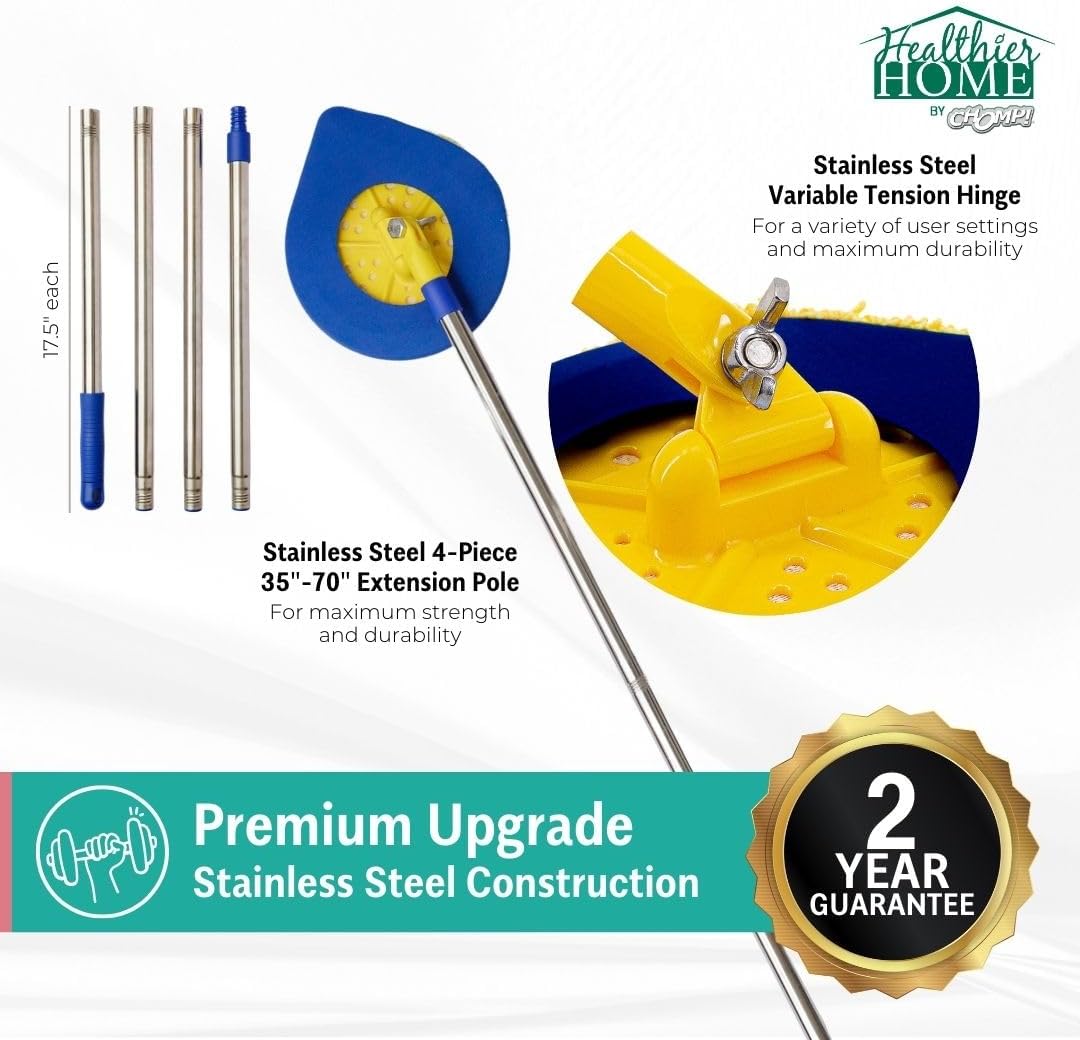 CHOMP Long Handle Wall Cleaner, 5 Minute CleanWalls Extendable Wall Washer, Ceiling Cleaner, Baseboard Duster, Telescoping Dry Dust and Wet Wash Cleaning Mop with Washable Microfiber Pad - Image 2