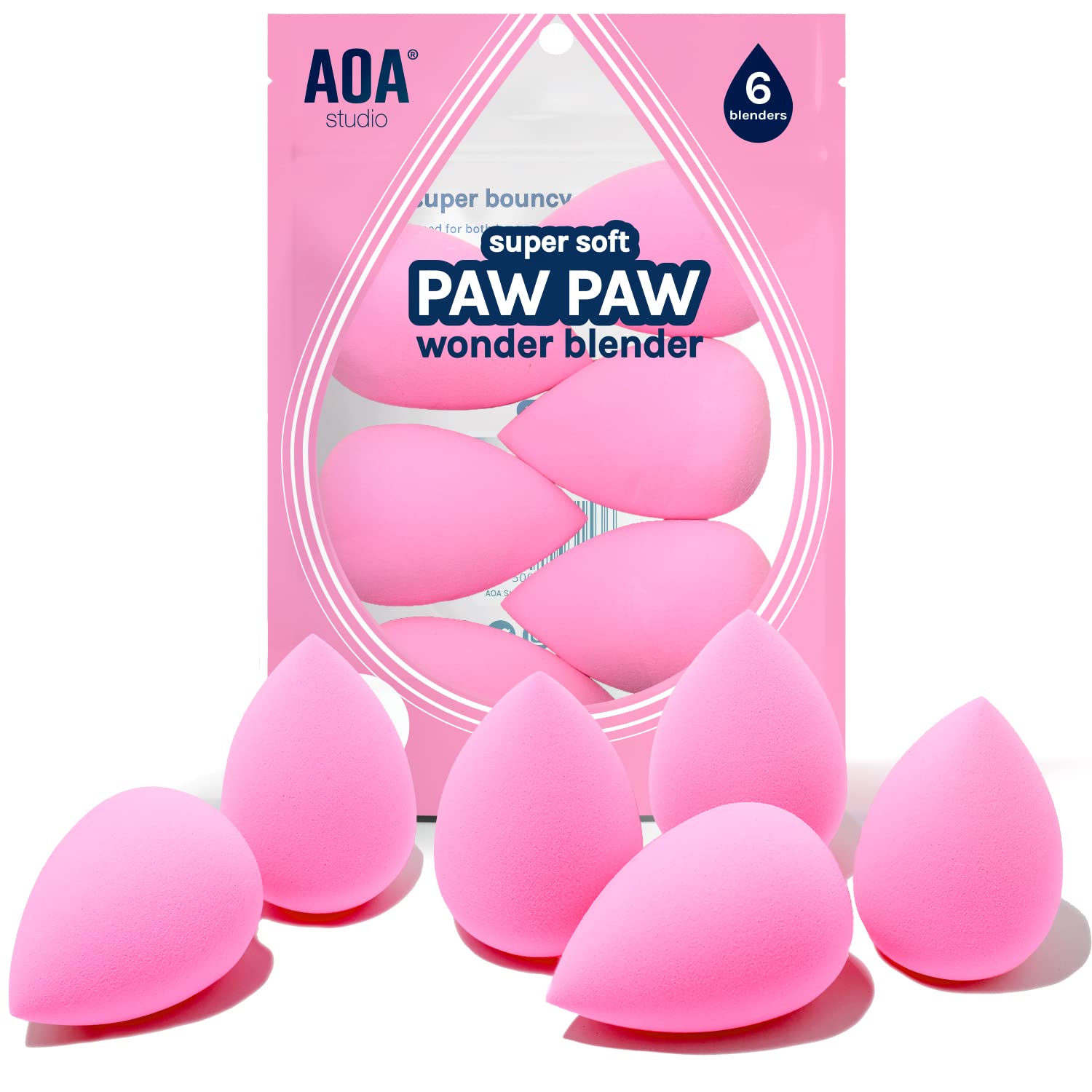 AOA Studio Collection makeup Sponge Set Latex Free and High-definition Set of 6 makeup Wonder blender For Powder Cream and Liquid, Super Soft Wonder Beauty Cosmetic ? ? ? ? ?