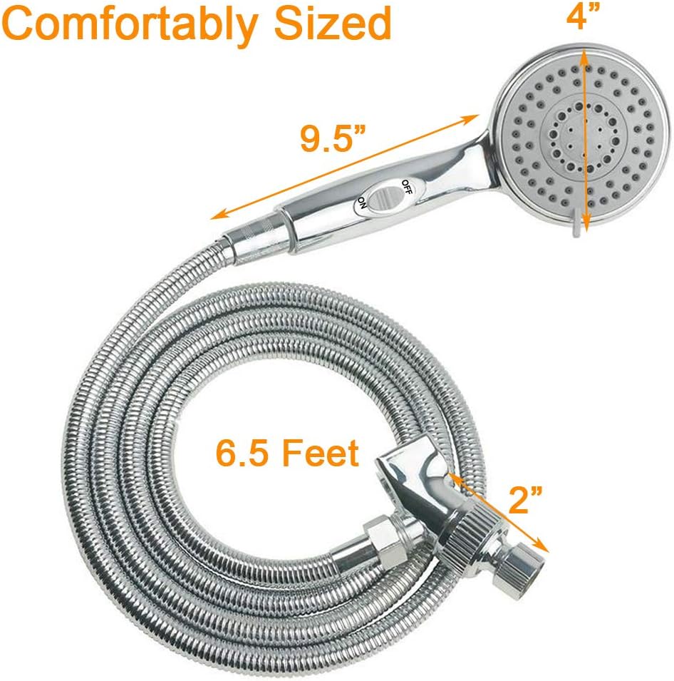 HauSun Handheld Shower Head with On/Off Switch - 5 Spray Settings 6.5 Feet Extra Long Hose High Pressure with Bathroom Faucet Kit - Universal Adapter Holder Mount for Wall,Chrome Finish ? ? ? ? ? - Image 2