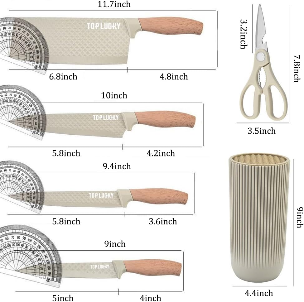Knife Set, Wiztoynia 6-Piece Khaki Kitchen Knife Set for Home, Anti-Rust Non-stick Stainless Steel Sharp Chef Knife Set with Universal Knife Block for Kitchen, Ergonomical Design (Khaki) ? ? ? ? ? - Image 6