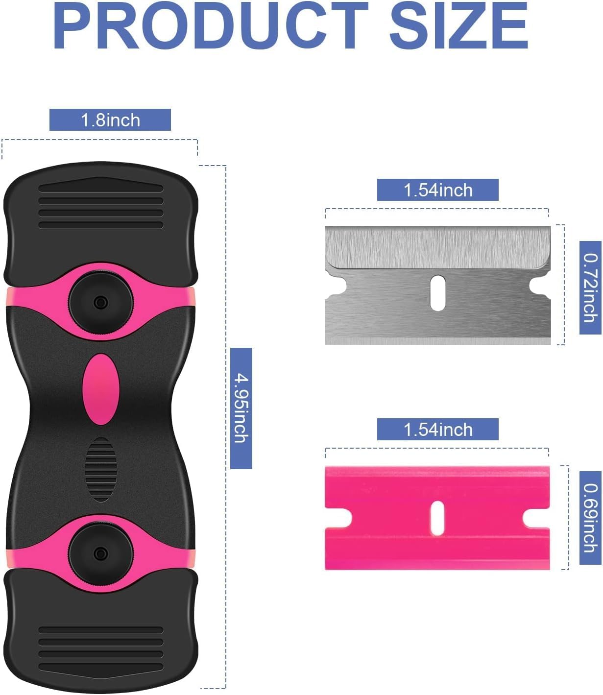 DEKEones Razor Blade Scraper, Double Edged Razorblade Scraping Tool with 10 Pcs Razor Blades, Paint Scraper for Glass, Decals, Tint, Stickers, Labels, Caulk, Adhesive(Pink) - Image 3