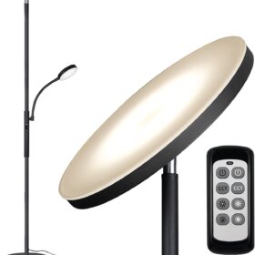Dimunt Floor Lamp LED Floor Lamps for Living Room Bright Lighting, 27W/2000LM Main Light and 7W/350LM Side Reading Lamp, Adjustable 3 Colors Tall Lamp with Remote & Touch Control