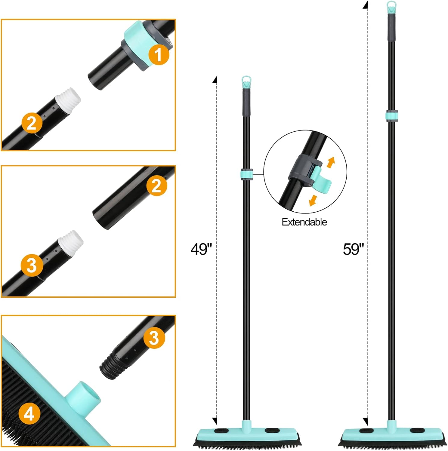 Rubber Broom Carpet Rake for Pet Hair Removal, Fur Remover Broom with 59 - Image 6