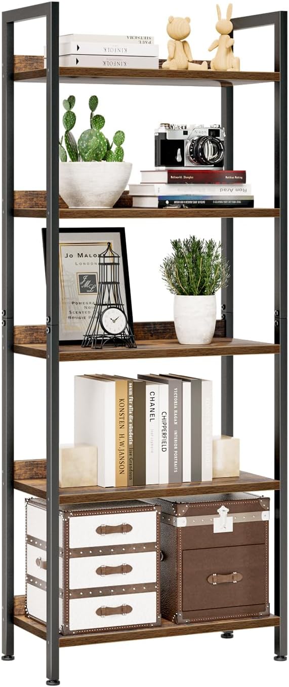 NUMENN Bookshelf, 5 Tier Bookshelves, Home Office Bookcase Shelf Storage Organizer, Free Standing Storage Shelving Unit for Bedroom, Living Room and Home Office, Vintage ? ? ? ? ?