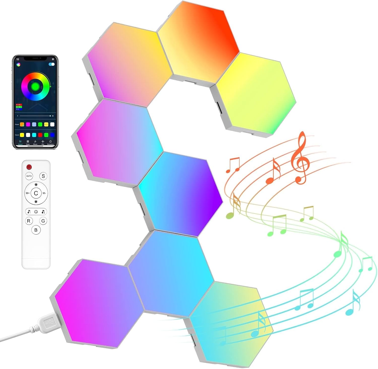 8 Pack Hexagon Led Lights Wall Panels: RGB Gaming Lights with APP Smart Modular Panel Hex Tiles Push Glide Expansion Shapes Lights ? ? ? ? ?