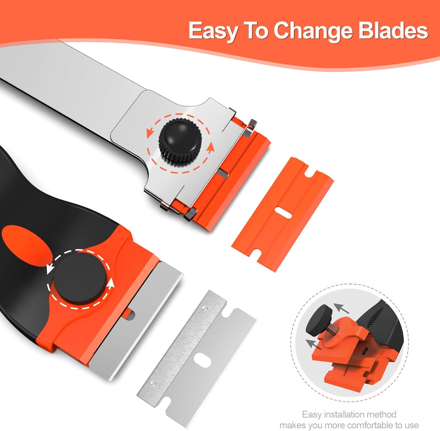 3 Pack Razor Blade Scraper Set, Includes 30 Plastic & 30 Metal Blades, Multi-Purpose Tool for Glass, Cooktop, Sticker Removal, Paint & Gum Cleaning (Orange) ? ? ? ? ? - Image 4