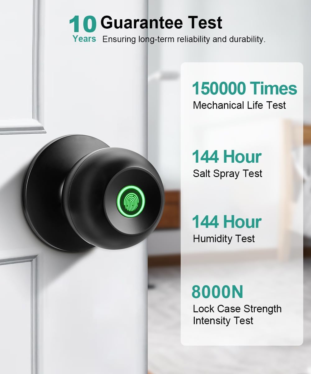 Fingerprint Door Lock, Smart Fingerprint Door Knob with Lock, Biometric Door Lock with App Control & Key, Keyless Thumbprint Entry Door Lock for Bedroom, Front Door, Home, Apartment Office and Garages - Image 6