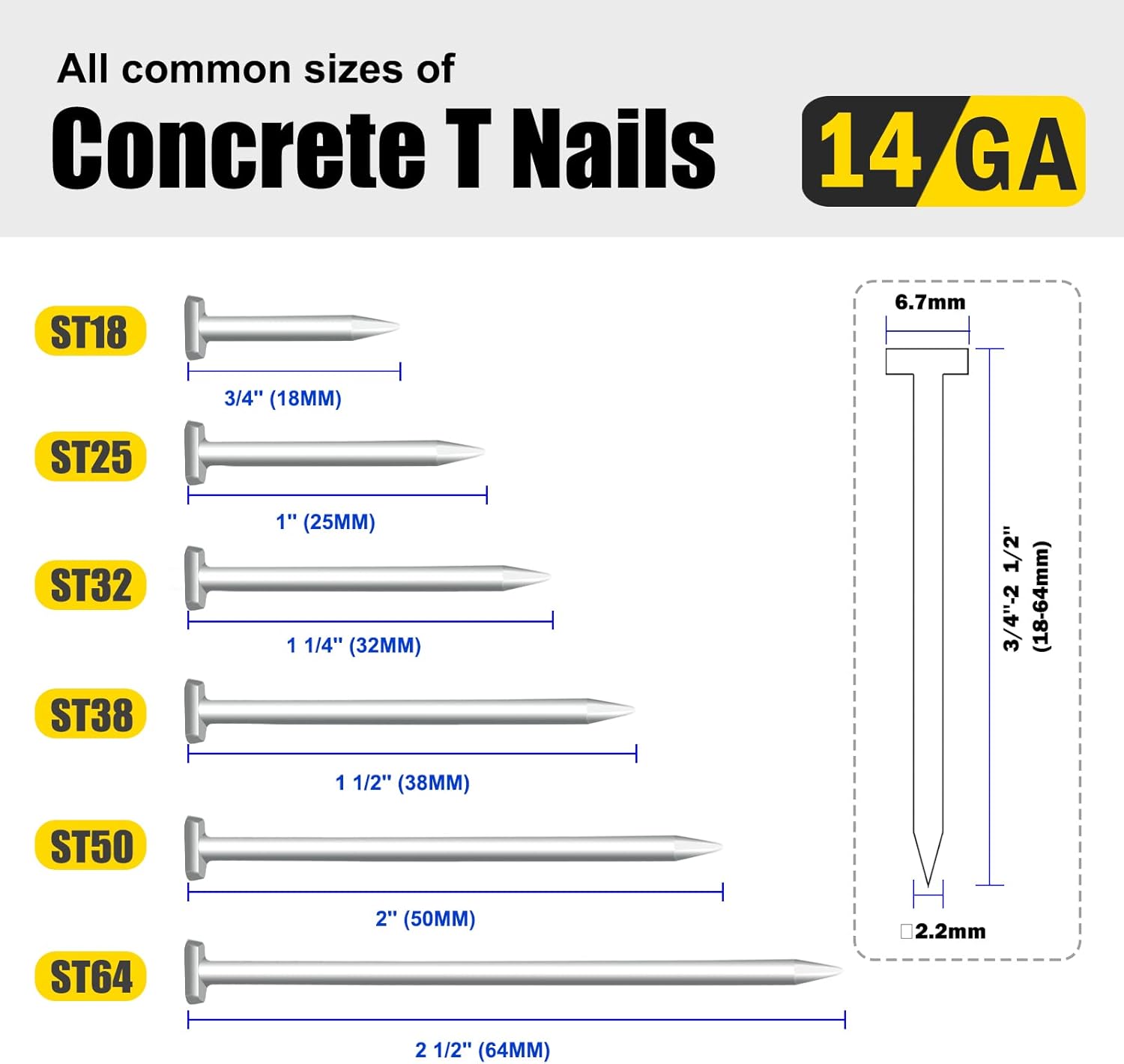 KIMSING 14 Gauge 1-1/2'' Length Concrete Nails Concrete T-Nails for Concrete Nailers Smooth Shank 800 PCS/BOX - Image 5