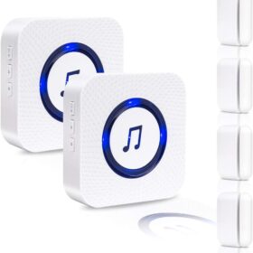 Door Chime Wireless Door Sensor SanJie Door Alert Chimes for Business Home with 5 Adjustable Volume Mute Mode 55 Ringtones LED indicatoor 4 Sensors + 2 Receivers ?   ?  ?  ? ?