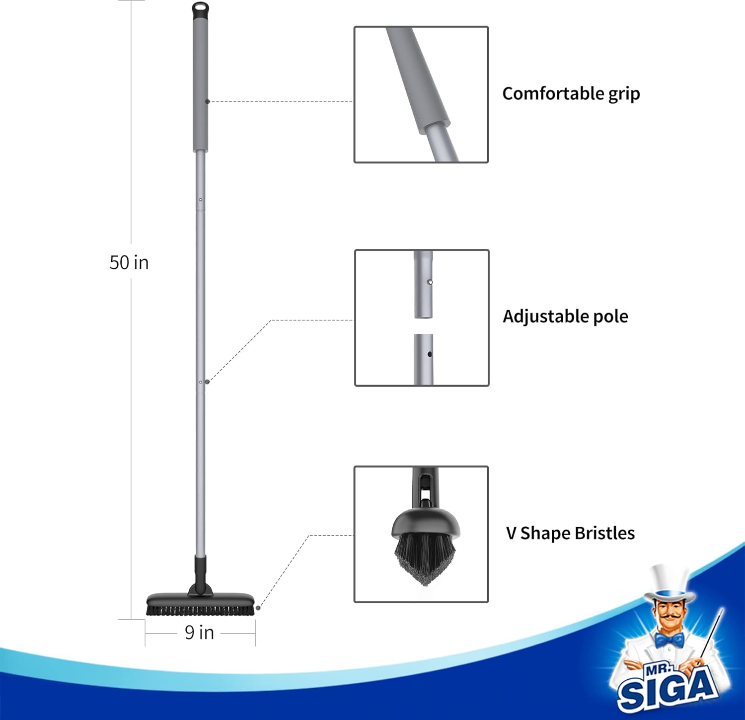 MR.SIGA Heavy Duty Grout Scrub Brush with Long Handle, Shower Floor Scrubber for Cleaning, Tile Scrub Brush with Stiff Bristles - Image 6