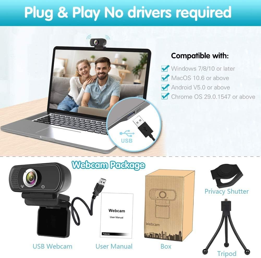 Webcam HD 1080p ,Live Streaming Web Camera with Stereo Microphone, PC Desktop or Laptop USB Webcam with 110 Degree View Angle, HD Webcam for Video Calling, Recording, Conferencing, Streaming, Gaming - Image 6
