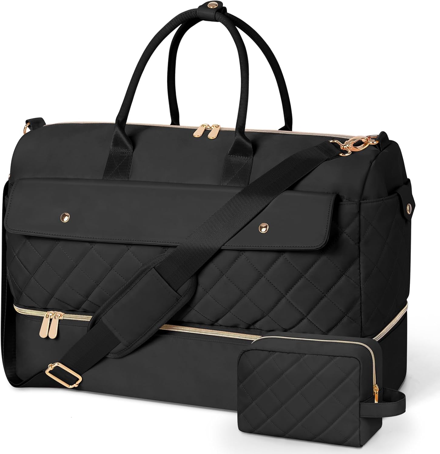 Wedama Weekender Bags for Women, Large Travel Duffel Bag with Shoe Compartment, Carry on Overnight Bag with Toiletry Makeup Bag, Gym Duffel Bag Travel Tote Bag for Travel Gym Camping Hospital, Black ? ? ? ? ?