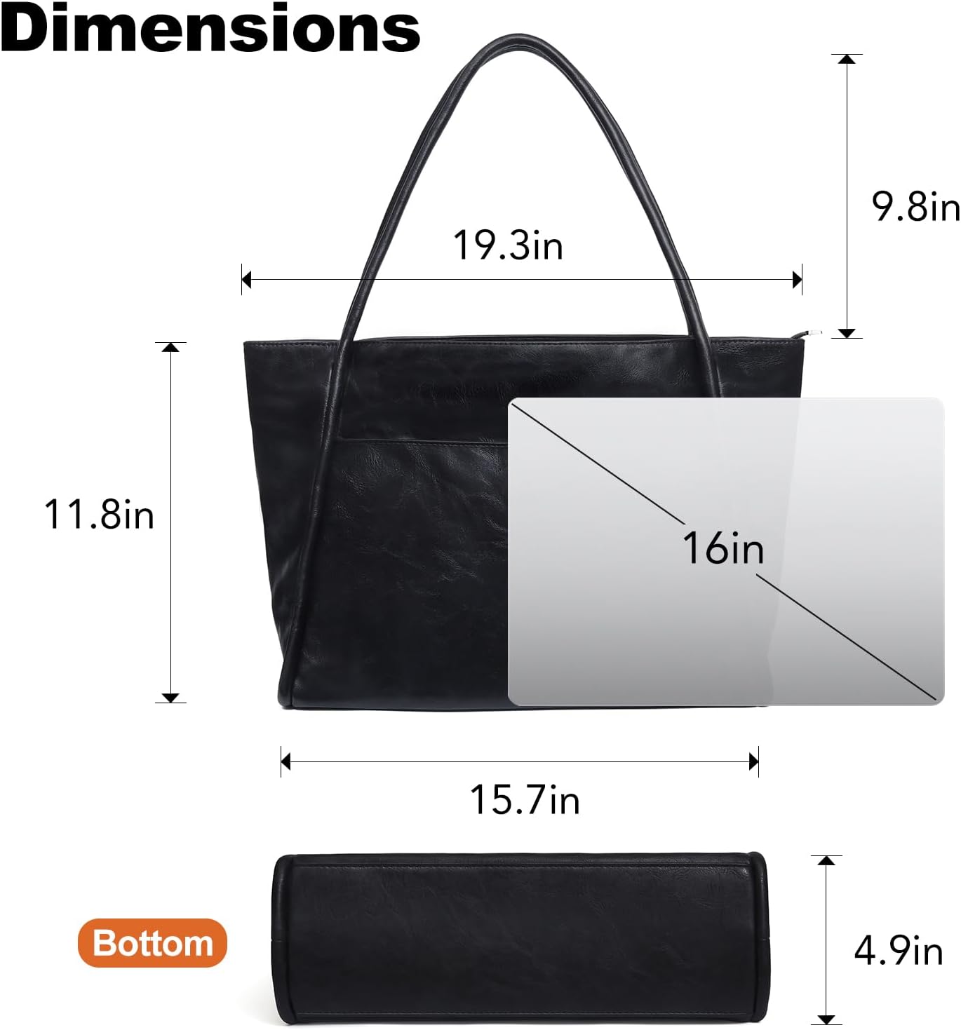 Large Tote Bag for Women Work with Zipper 16L Vegan Leather Ladies Travel Purses and Handbags ? ? ? ? ? - Image 5