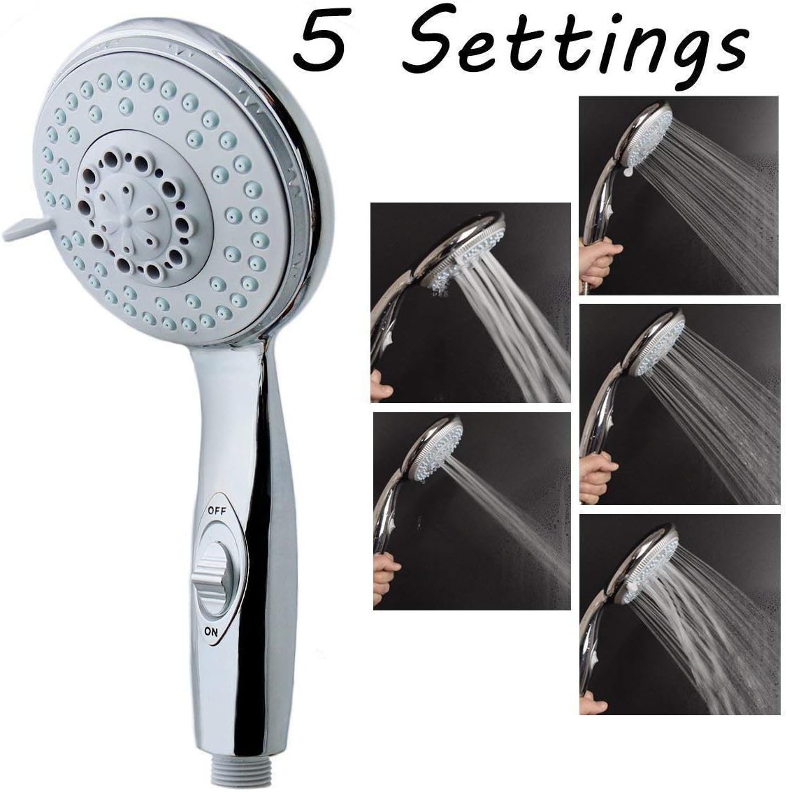 HauSun Handheld Shower Head with On/Off Switch - 5 Spray Settings 6.5 Feet Extra Long Hose High Pressure with Bathroom Faucet Kit - Universal Adapter Holder Mount for Wall,Chrome Finish ? ? ? ? ? - Image 6