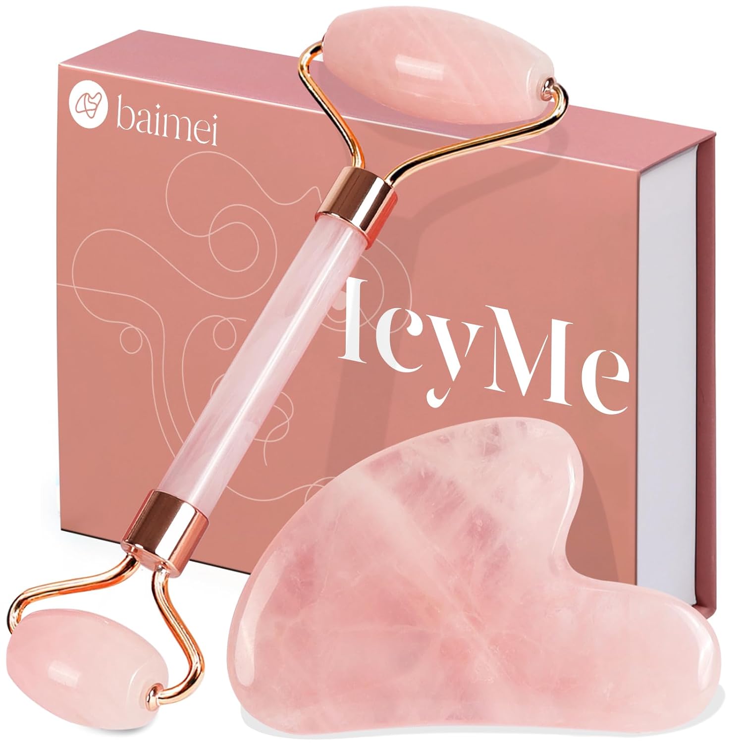 BAIMEI IcyMe Jade Roller & Gua Sha, Face Roller Redness Reducing Skin Care Tools, Self Care Pink Gift for Men Women, Massager for Face, Eyes, Neck, Relieve Fine Lines and Wrinkles - Rose Quartz ? ? ? ? ?