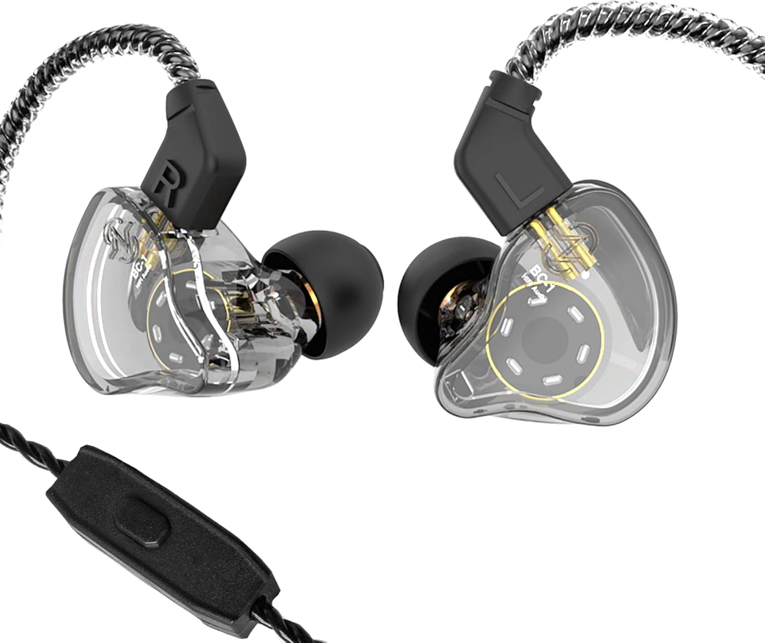 YINYOO CCZ Melody Gaming Earbuds Wired in-Ear Earphones with Microphone IEM HiFi Bass with 1DD 1BA Hybrid, Detachable Cable for Smartphones/PC/Tablet/Gaming/Video/Music/Calling(with mic, Clear Black)