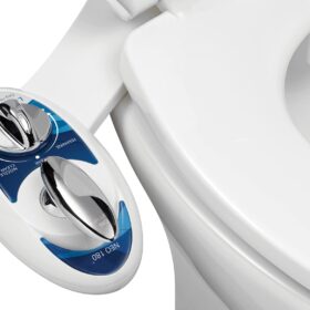 LUXE Bidet NEO 180 - Self-Cleaning, Dual Nozzle, Non-Electric Bidet Attachment for Toilet Seat, Adjustable Water Pressure, Rear and Feminine Wash, Lever Control (Blue)