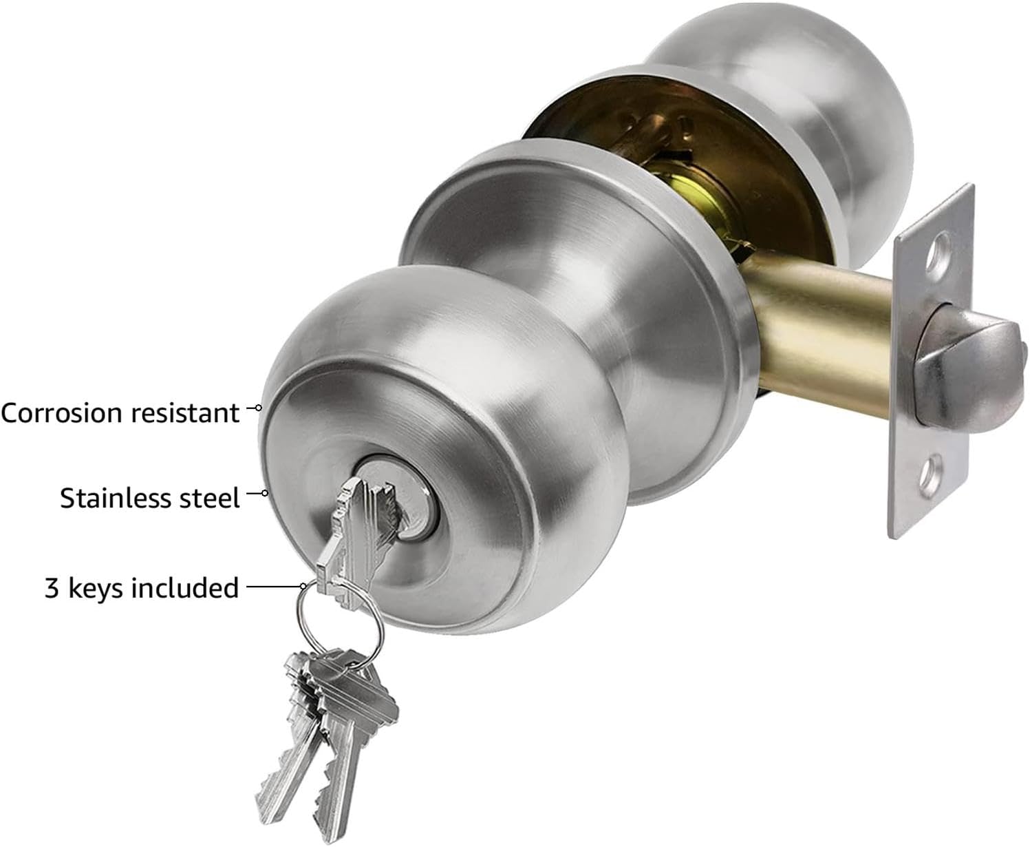 CML Hardware Keyed Entry Door Knob Set, Entrance Door Lock in Solid Stainless Steel for Exterior and Interior, Round Ball Handle, 1 Pack ? ? ? ? ? - Image 4