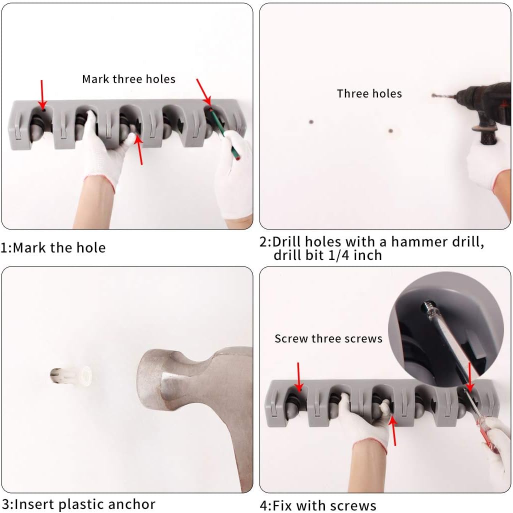 broom and mop holder wall mounted Storage cleaning Tools Commercial Mop Rack closet organizer tool hanger for Kitchen Garden laundry room and Garage,Handles Up to 1.41-Inches (grey, one 5slots) ? ? ? ? ? - Image 4
