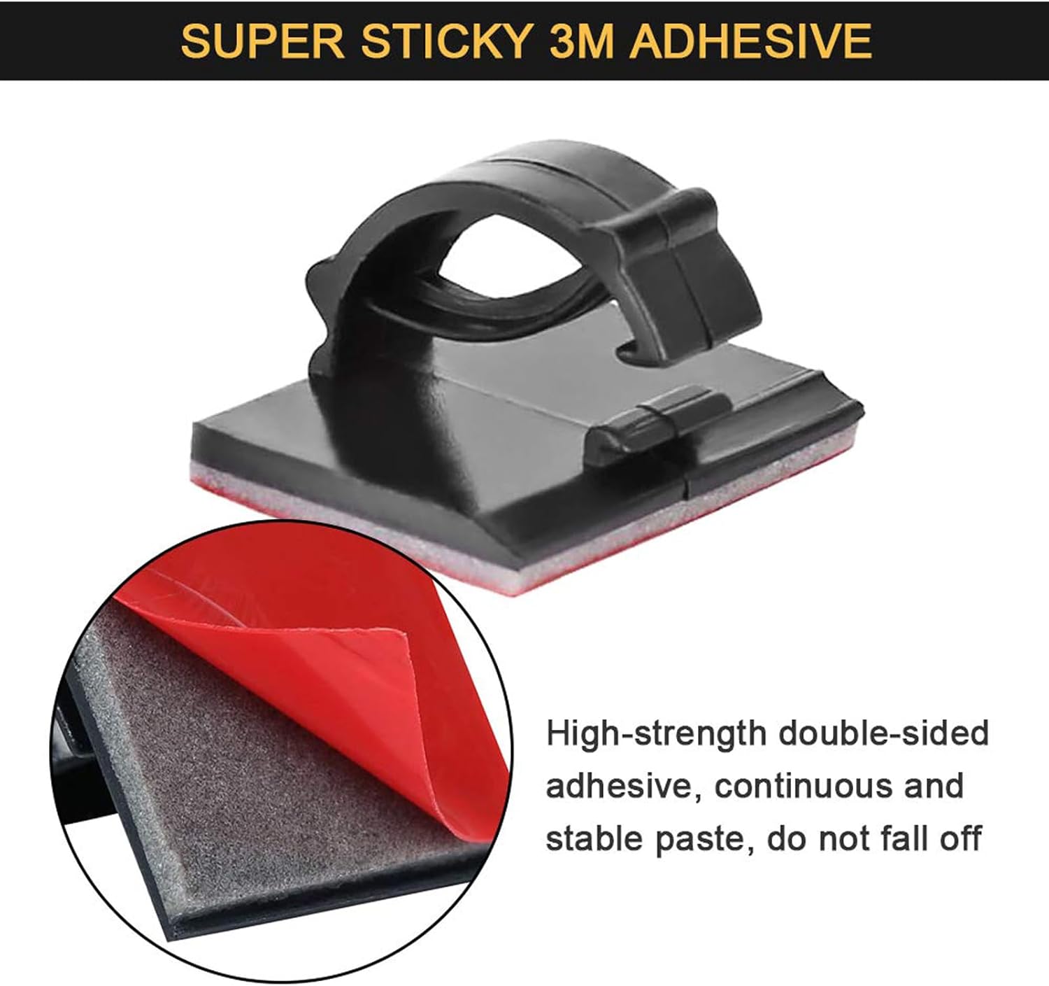 100pcs 3M Self Adhesive Cable Clips Wire Holders Cord Organizer Cable Clamp Management Sticky for Office Home Car Desk Tables PC Laptop TV Wall, Black - Image 3