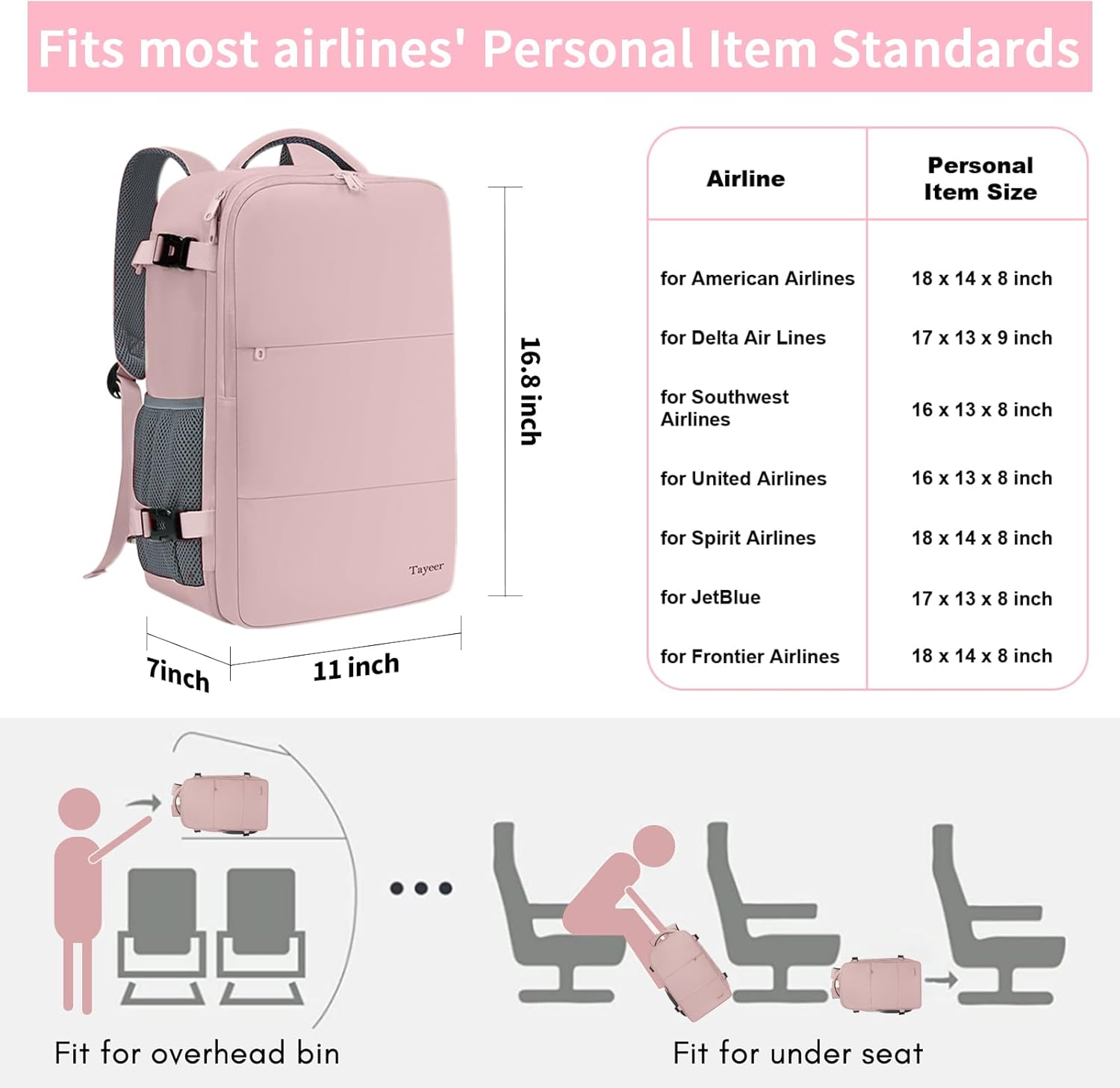 Taygeer Travel Backpack for Women, Carry On Backpack with USB Charging Port & Shoe Pouch, TSA 15.6inch Laptop Mochila Flight Approved, Nurse Bag Casual Daypack for Weekender Business Hiking, Pink ? ? ? ? ? - Image 3