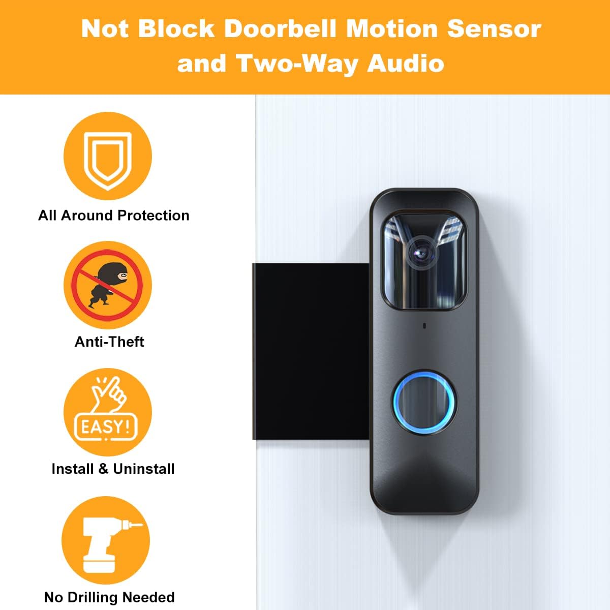 Blink Doorbell Mount, Anti-Theft Blink Video Doorbell Door Mount Bracket No Drilling, Not Block Doorbell Motion Sensor, Easy to Install, Fit for Blink Doorbell Camera (Black) - Image 5