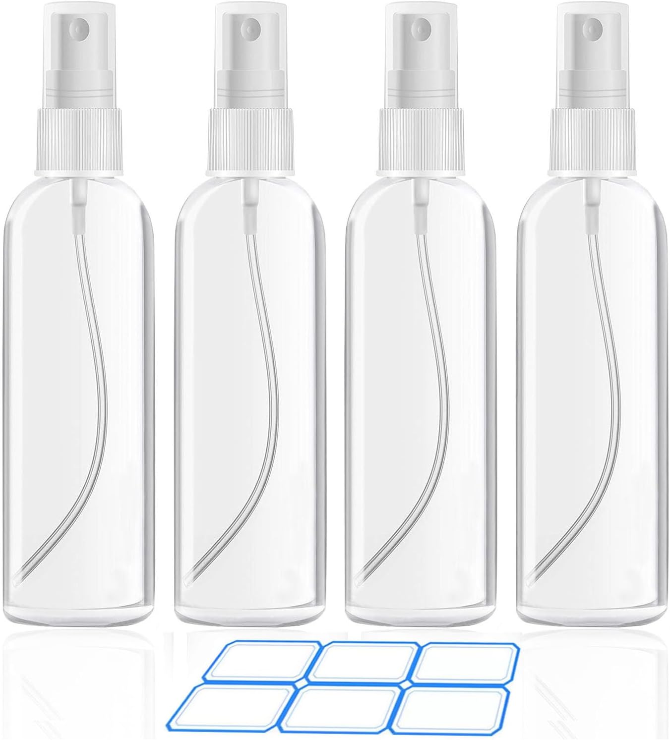 4 Pack 3.4 Oz (100ml) Small Spray Bottles, TSA Approved Travel Bottles for Toiletries with Labels - Fine Mist, Refillable, Reusable, Leak Proof ? ? ? ? ?