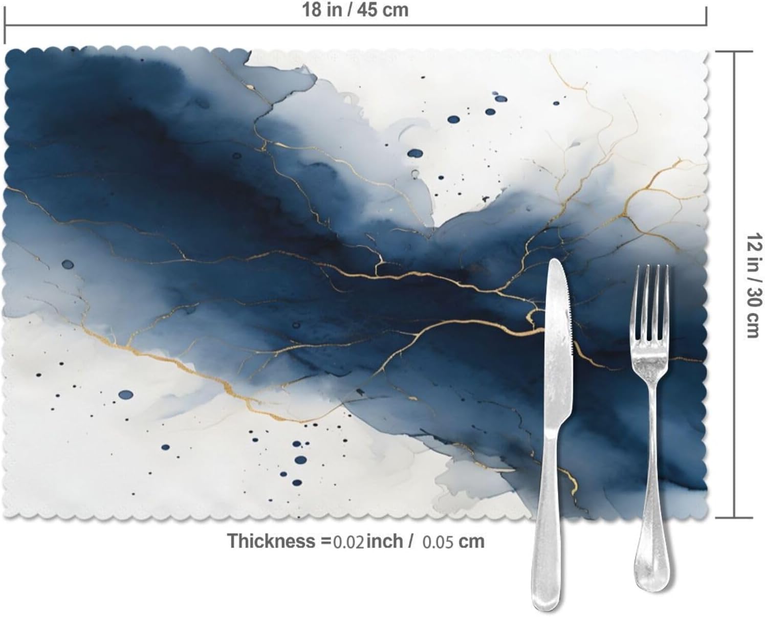 Watercolor and Navy Blue 12x18 Inch Placemats Set of 6, Non-Slip and Stain-Resistant Kitchen Table Mats, Easy to Clean, Heat Resistant Placemats - Image 5
