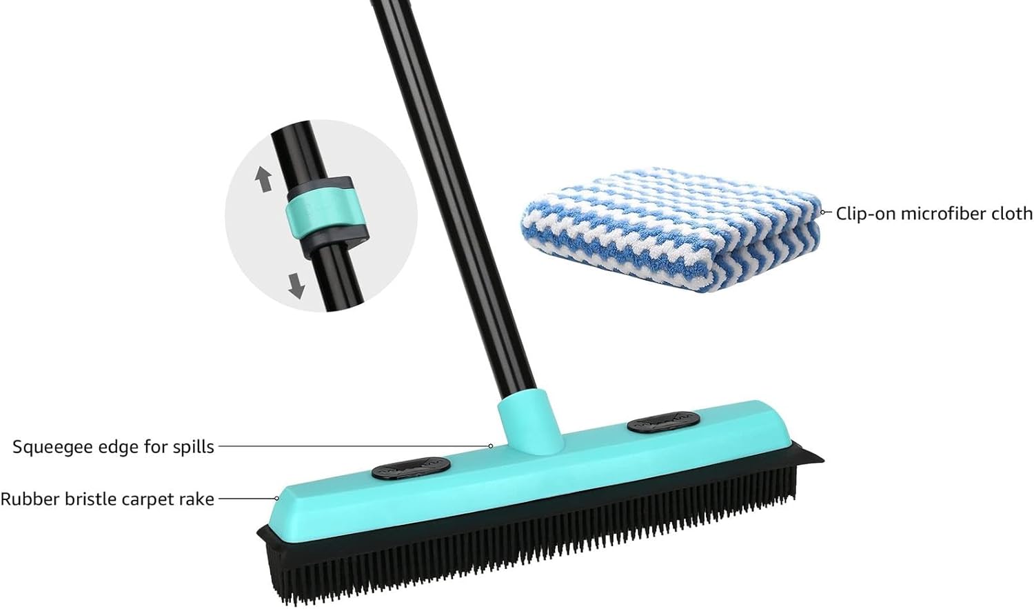 Rubber Broom Carpet Rake for Pet Hair Removal, Fur Remover Broom with 59 - Image 4