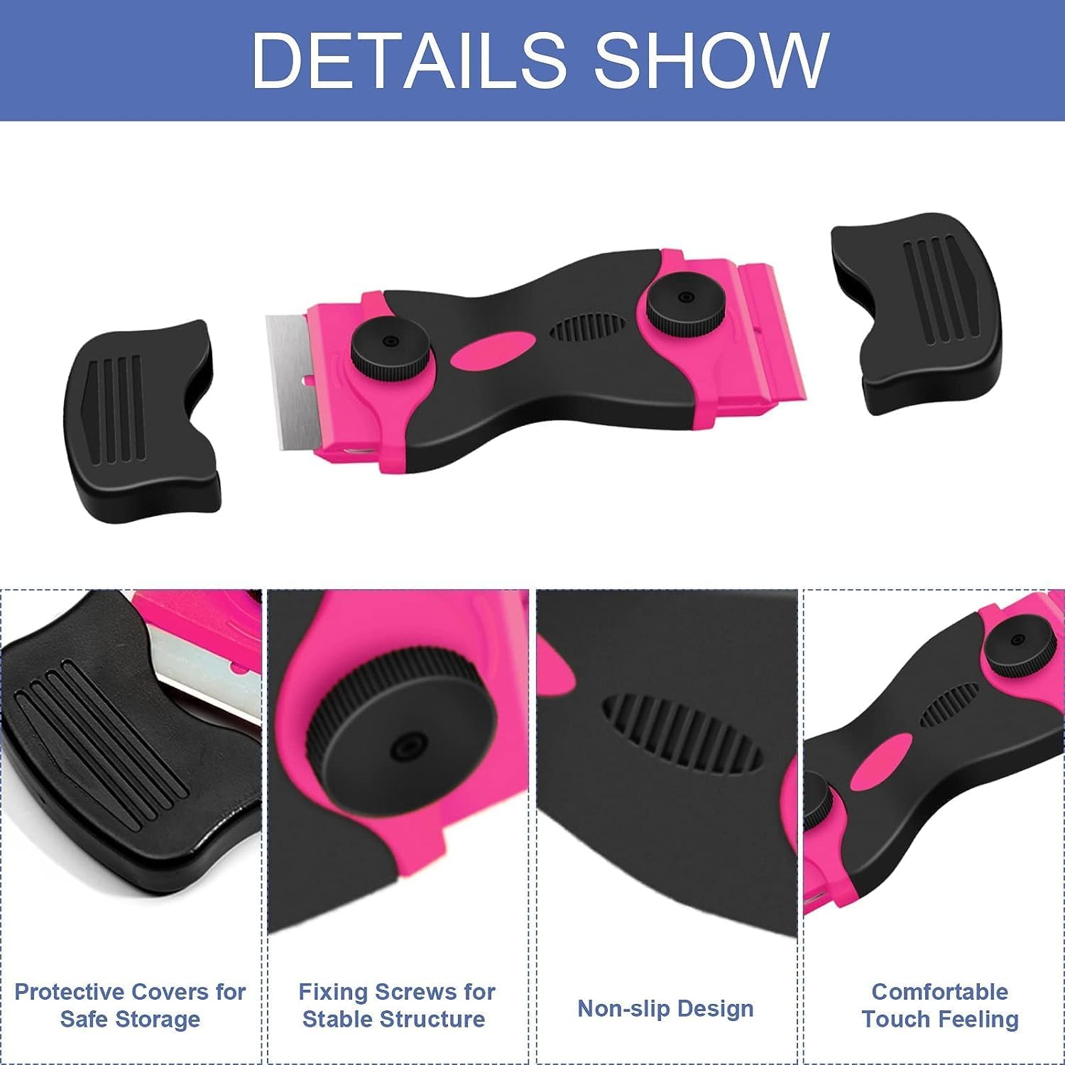 DEKEones Razor Blade Scraper, Double Edged Razorblade Scraping Tool with 10 Pcs Razor Blades, Paint Scraper for Glass, Decals, Tint, Stickers, Labels, Caulk, Adhesive(Pink) - Image 4
