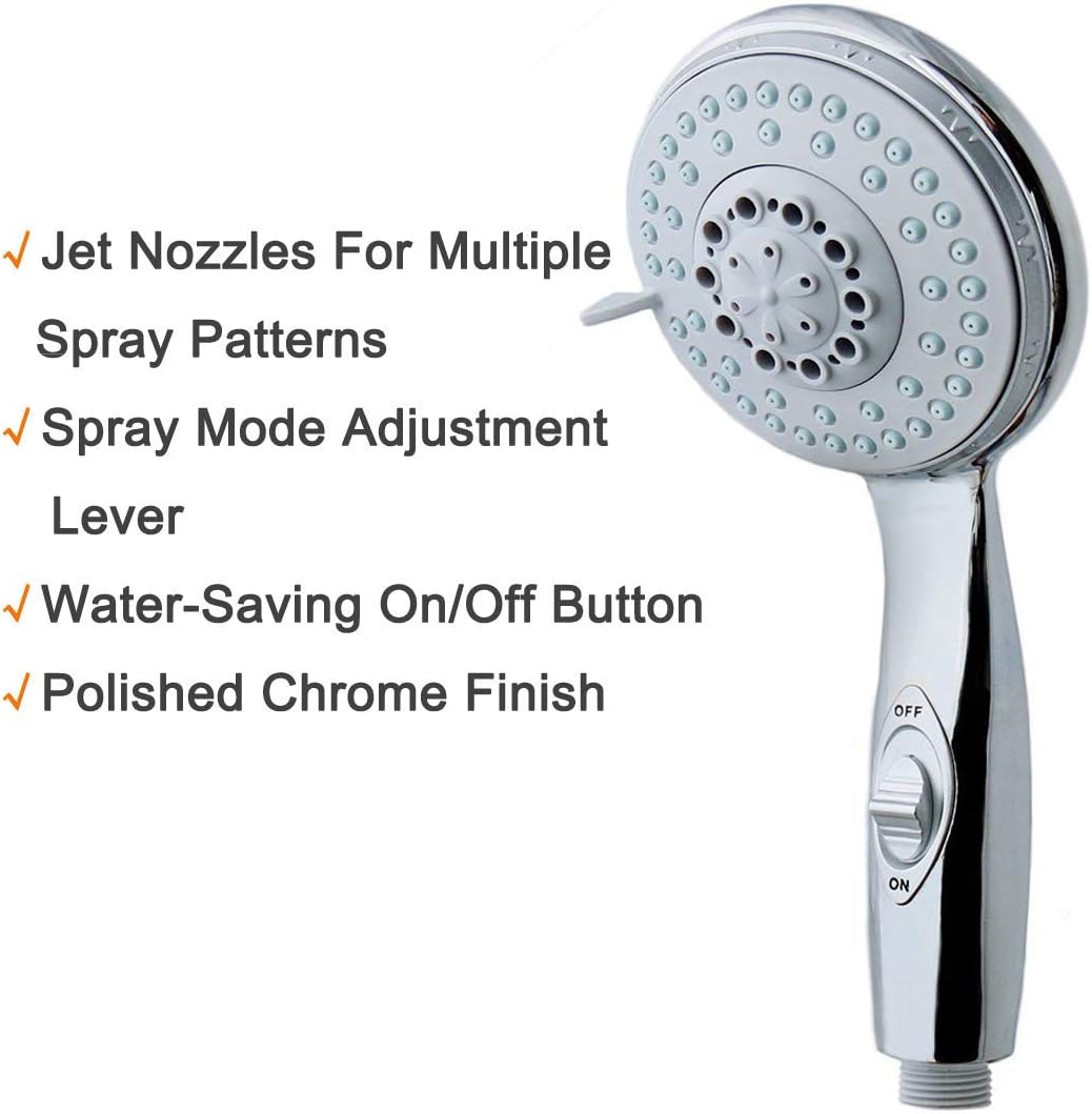 HauSun Handheld Shower Head with On/Off Switch - 5 Spray Settings 6.5 Feet Extra Long Hose High Pressure with Bathroom Faucet Kit - Universal Adapter Holder Mount for Wall,Chrome Finish ? ? ? ? ? - Image 5