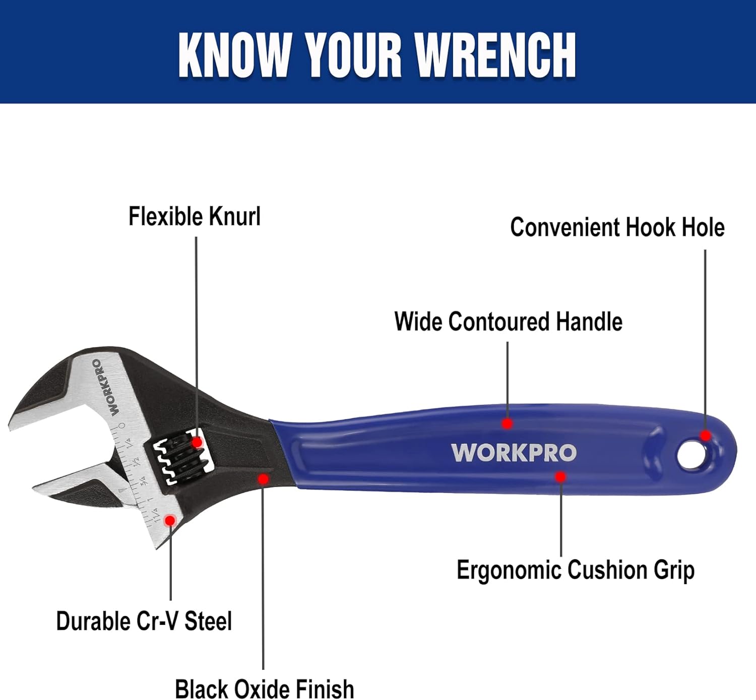 WORKPRO 2-piece Adjustable Wrench Set, 6-Inch & 10-Inch Wrenches, Wide Jaw Black Oxide Wrench, Metric & SAE Scales, Cr-V Steel, for Home, Garage, Workshop - Image 2