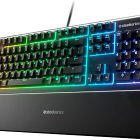 SteelSeries Apex 3 RGB Gaming Keyboard  10-Zone RGB Illumination  IP32 Water Resistant  Premium Magnetic Wrist Rest (Whisper Quiet Gaming Switch)                 