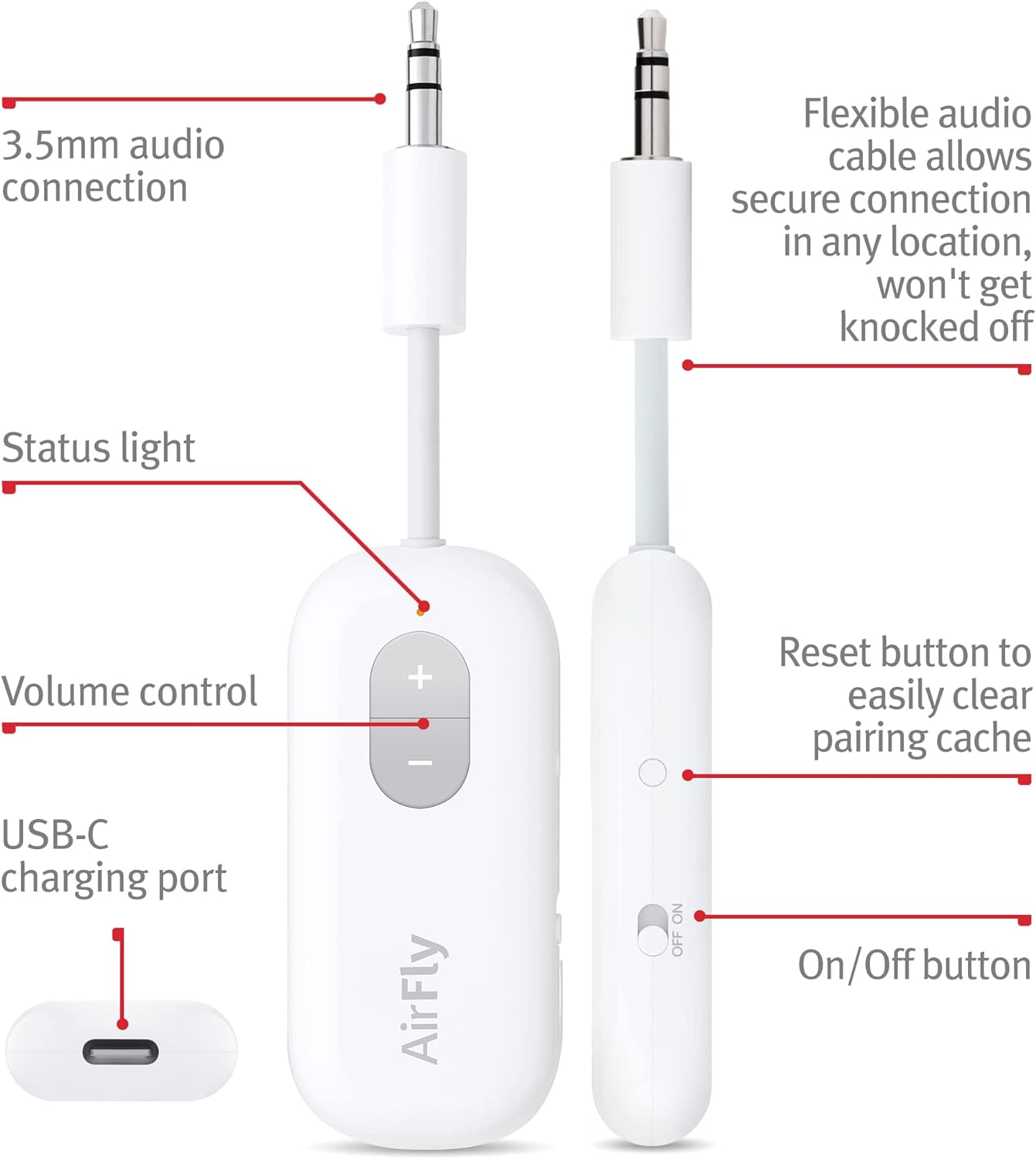 Twelve South AirFly SE Audio Streaming for TV/Airplane to Wireless Headphones ? Wireless Adapter for AirPods, Airplane, Car, Gym, Home, Use with Any 3.5 mm Audio Jack ? ? ? ? ? - Image 3