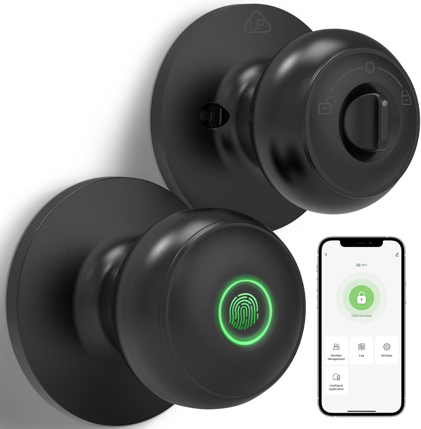 GeekTale Fingerprint Door Lock for Bedrooms, Fingerprint Door Knob with Lock, Smart Door Knob Biometric Door Knob, App Control, Back-up Keys, Thumbprint Door Knob for Bedrooms, Office, Apartment
