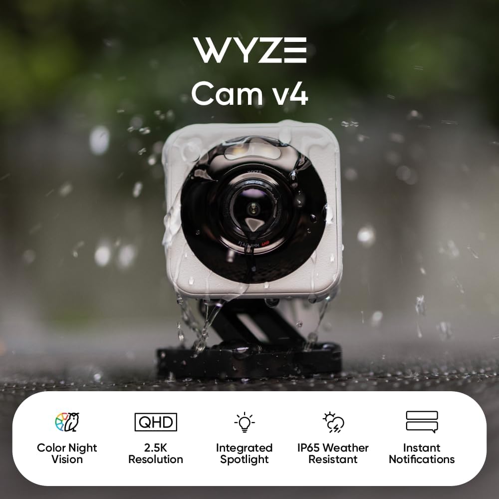 WYZE Cam v4, 2.5K HD WiFi Smart Home Security Camera, Indoor/Outdoor, Pet/Baby Monitor, Motion Activated Spotlight/Siren, Color Night Vision, 2-Way Audio, Works with Alexa & Google, Wired, White ? ? ? ? ? - Image 2