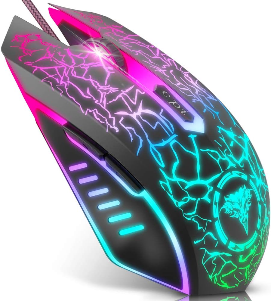 BENGOO Gaming Mouse Wired, Ergonomic Gamer Laptop PC Optical Computer Mice with RGB Backlit, 4 Adjustable DPI Up to 3600, 6 Programmable Buttons for Windows 7/8/10/XP Vista Linux -Black ? ? ? ? ?