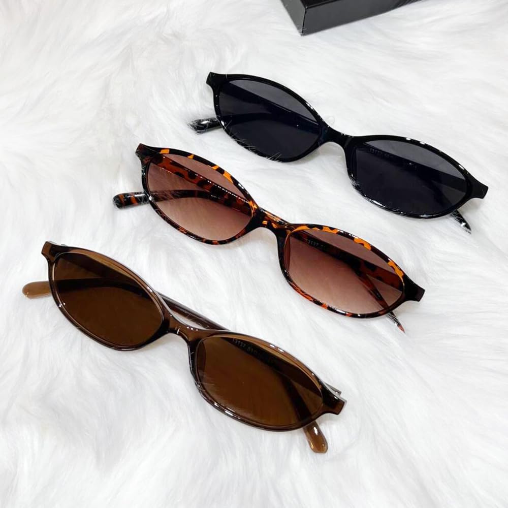 KUGUAOK Retro Oval Sunglasses for Women 90s Design Small Cat Eye Sun Glasses UV Protection Y2k Trendy Narrow Shades ? - Image 2