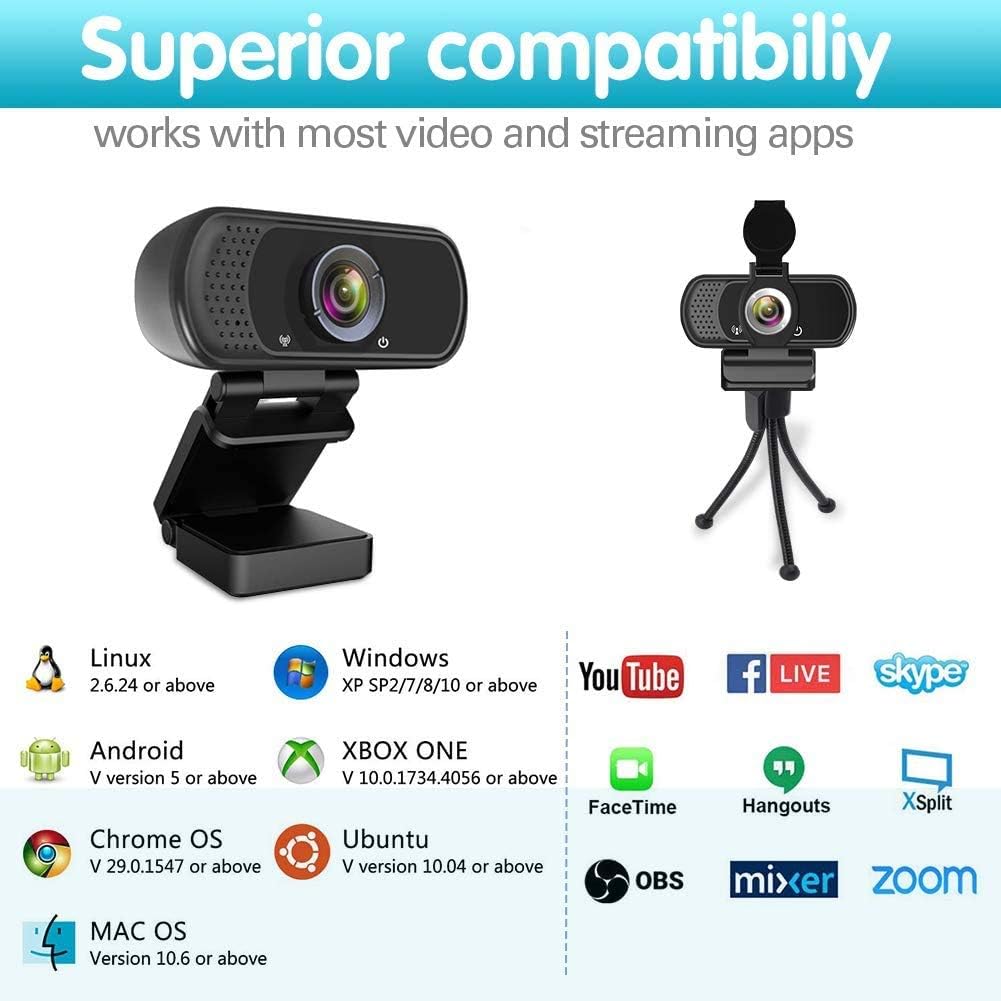 Webcam HD 1080p ,Live Streaming Web Camera with Stereo Microphone, PC Desktop or Laptop USB Webcam with 110 Degree View Angle, HD Webcam for Video Calling, Recording, Conferencing, Streaming, Gaming ? ? ? ? ? - Image 2