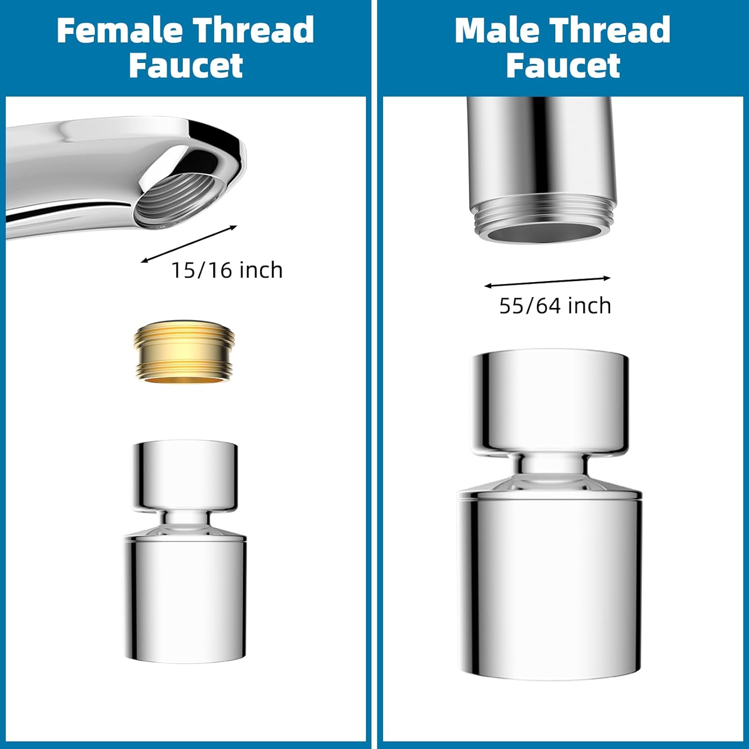 Hibbent NSF/ANSI/CAN 61 Certified Faucet Aerator, CUPC Certification 360° Twist Kitchen Sink Aerator, Dual-function Sink Sprayer Attachment, Faucet Replacement Part 55/64'' Female Thread, Chrome - Image 3