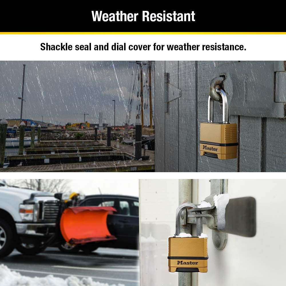 Master Lock Gold Outdoor Combination Lock, Heavy Duty Weather Resistant Padlock, Resettable Combination Lock for Outdoor Use 1.2 x 2 x 3.87 inches, 2 Pack, M175LFEC2 ? ? ? ? ? - Image 5