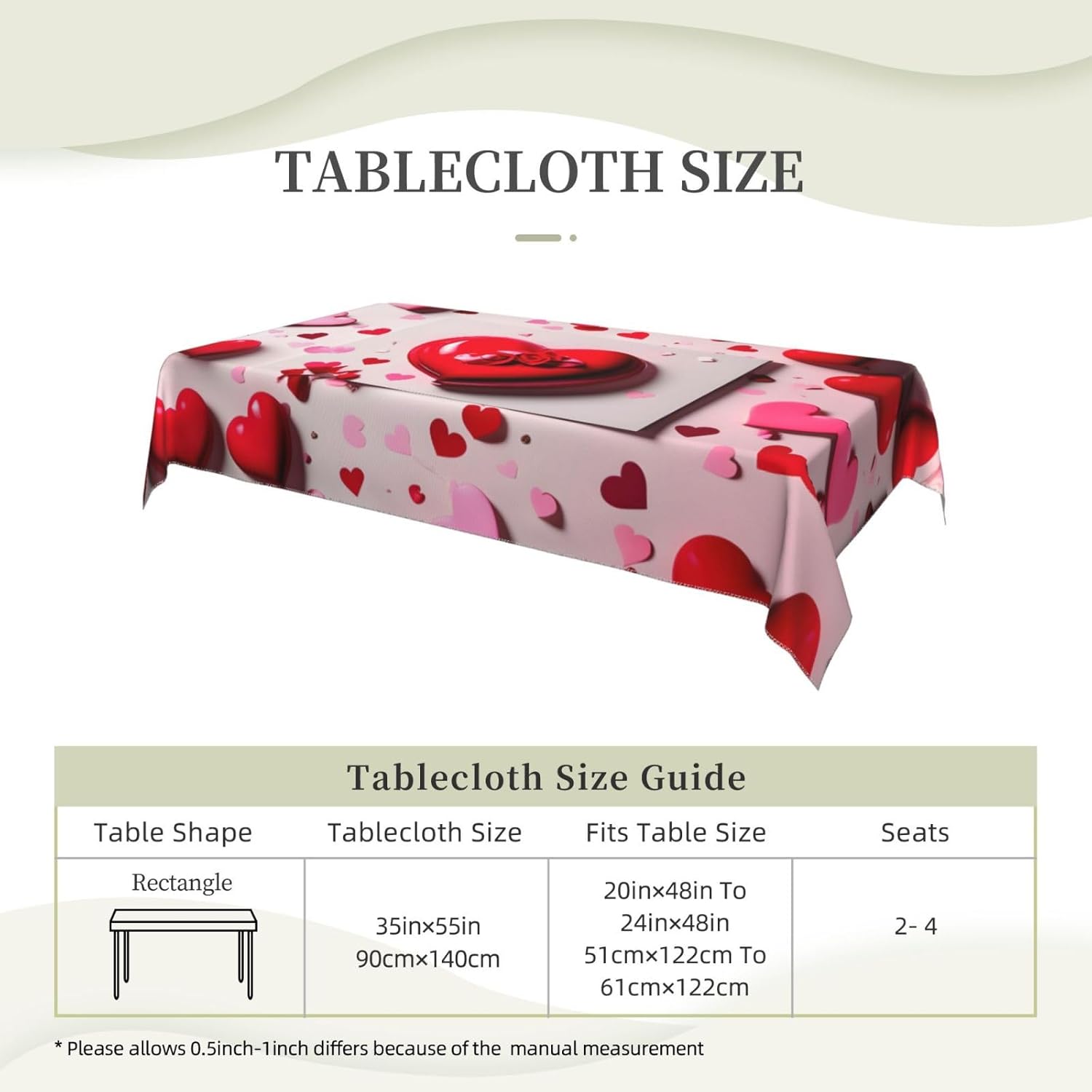 Valentine's Day Print Table Cloth Rectangle Table Wrinkle Free Table Cloths for Parties, Kitchen Dining,Christmas ? ? ? ? ? - Image 6